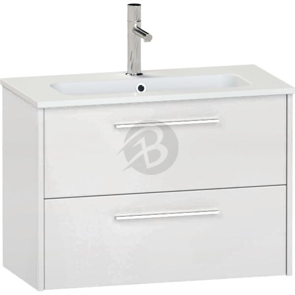 Calypso Brecon 2 Drawer Wall Hung Slim Vanity Unit With Idro Cast White Basin – 800mm Wide – 1 TH - Soft White