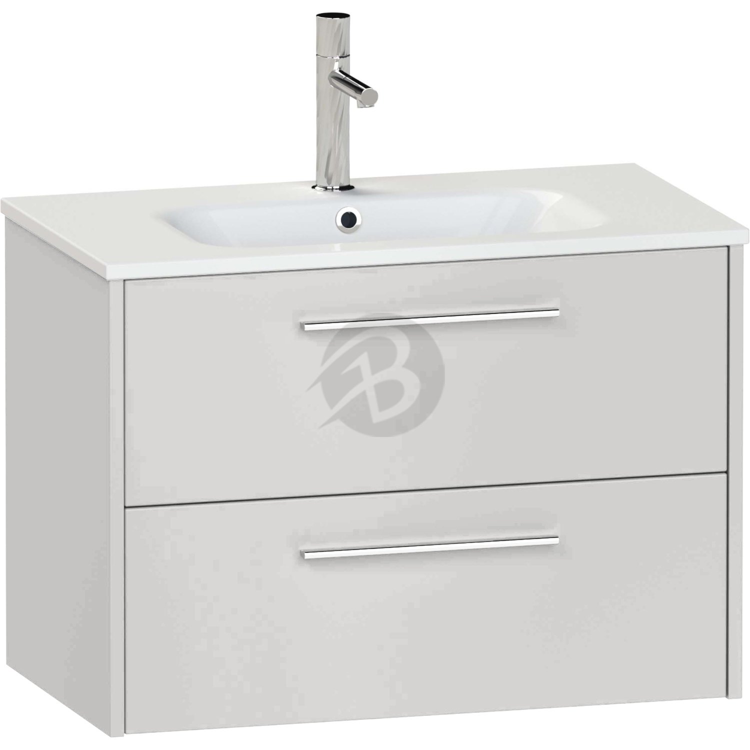 Calypso Brecon 2 Drawer Wall Hung Vanity Unit With Calypstone Aura Cirrus White Basin – 600mm Wide – No TH - Clay Gloss