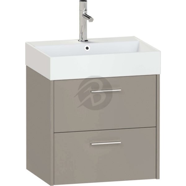 Calypso Brecon 2 Drawer Wall Hung Vanity Unit With Memphis Ceramic White Basin – 600mm Wide – 1 TH - Basalt Mist