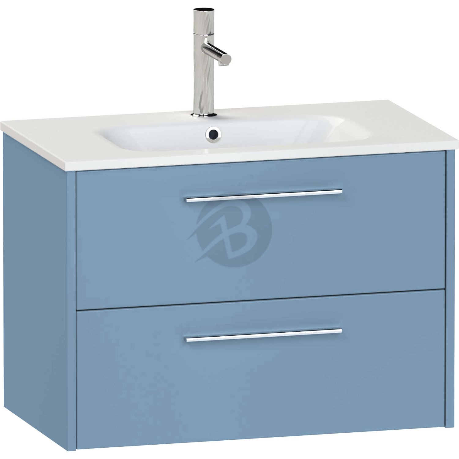 Calypso Brecon 2 Drawer Wall Hung Vanity Unit With Calypstone Aura Cirrus White Basin – 600mm Wide – No TH - Dusky Blue
