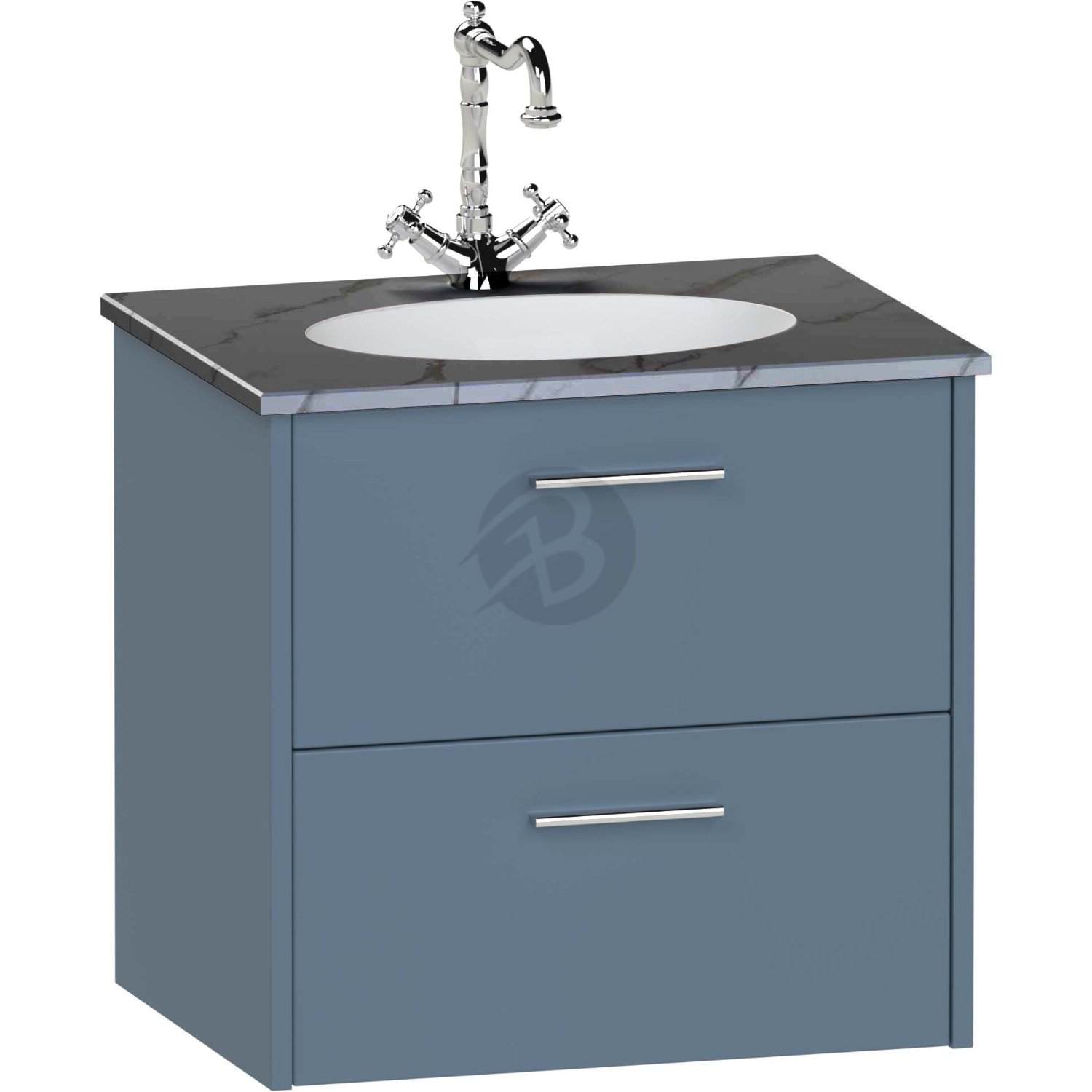 Calypso Brecon 2 Drawer Wall Hung Vanity Unit With Calypstone Aura Storm Grey Basin – 600mm Wide – No TH - Dark Sapphire