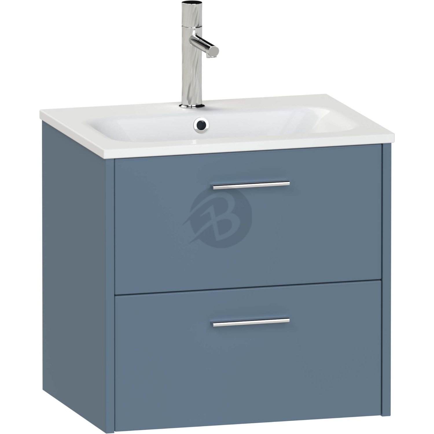 Calypso Brecon 2 Drawer Wall Hung Vanity Unit With Serrenti Ceramic White Basin – 600mm Wide – 1 TH - Dark Sapphire