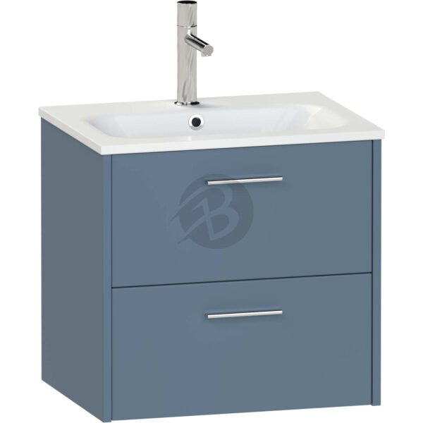 Calypso Brecon 2 Drawer Wall Hung Vanity Unit With Orani Cast Gloss White Basin – 600mm Wide – 1 TH - Dark Sapphire
