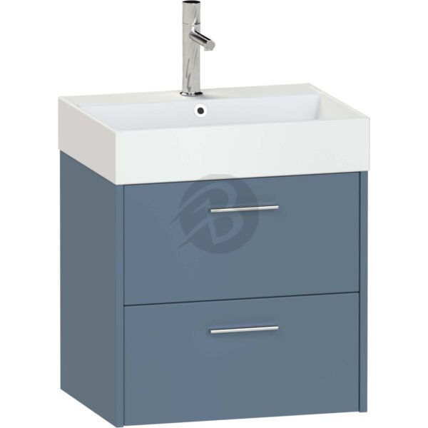 Calypso Brecon 2 Drawer Wall Hung Vanity Unit With Memphis Ceramic White Basin – 600mm Wide – 1 TH - Dark Sapphire