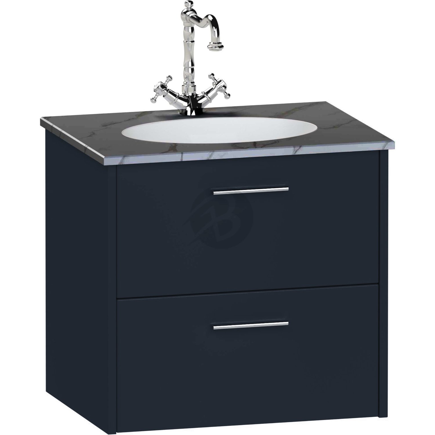 Calypso Brecon 2 Drawer Wall Hung Vanity Unit With Calypstone Aura Storm Grey Basin – 600mm Wide – No TH - Marine Blue