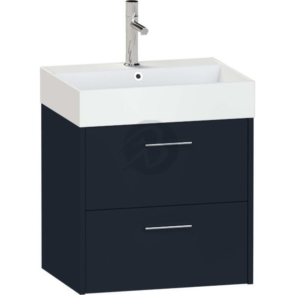 Calypso Brecon 2 Drawer Wall Hung Vanity Unit With Memphis Ceramic White Basin – 600mm Wide – 1 TH - Marine Blue
