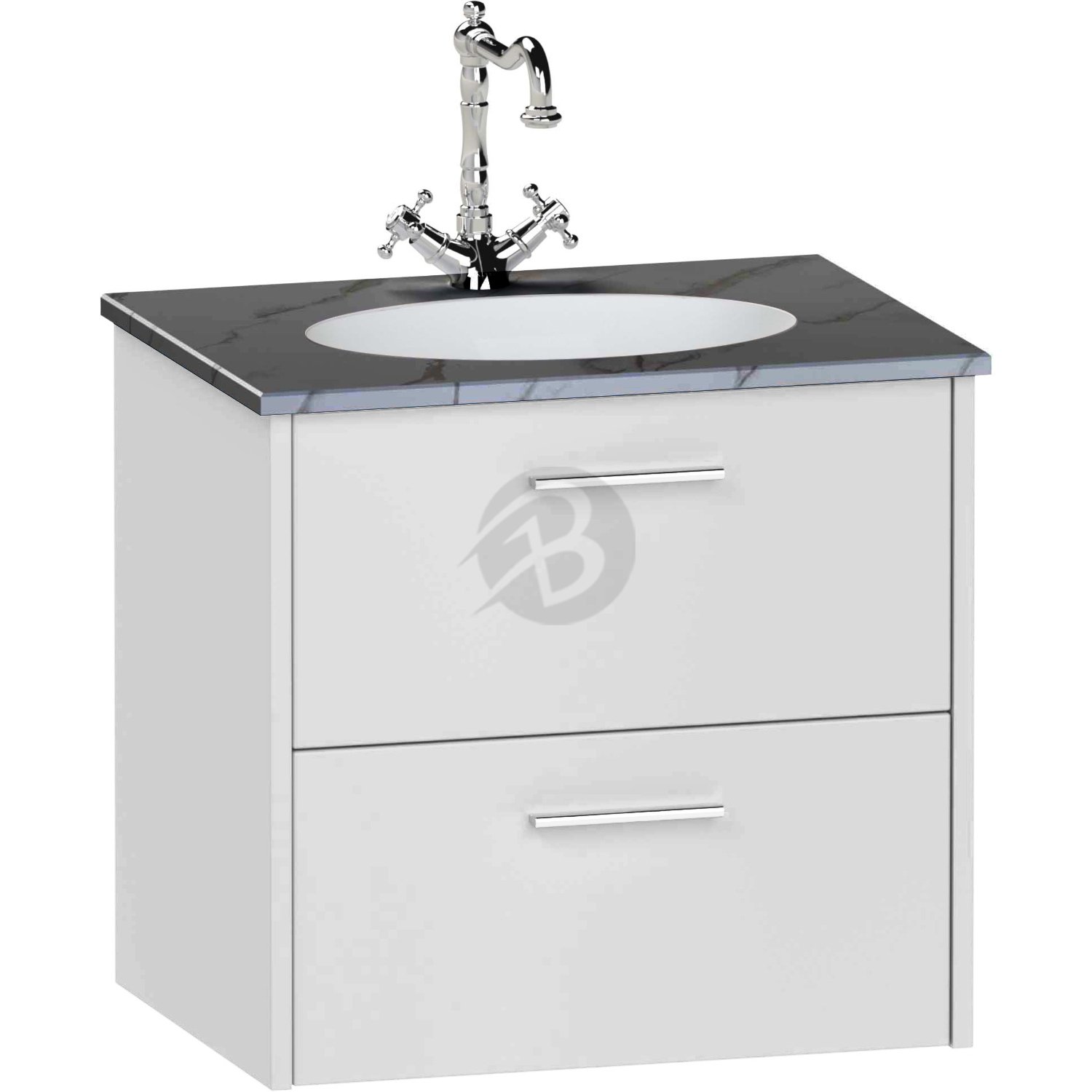 Calypso Brecon 2 Drawer Wall Hung Vanity Unit With Calypstone Aura Storm Grey Basin – 600mm Wide – No TH - Pebble