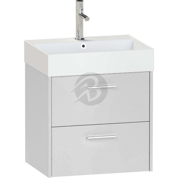 Calypso Brecon 2 Drawer Wall Hung Vanity Unit With Memphis Ceramic White Basin – 600mm Wide – 1 TH - Pebble