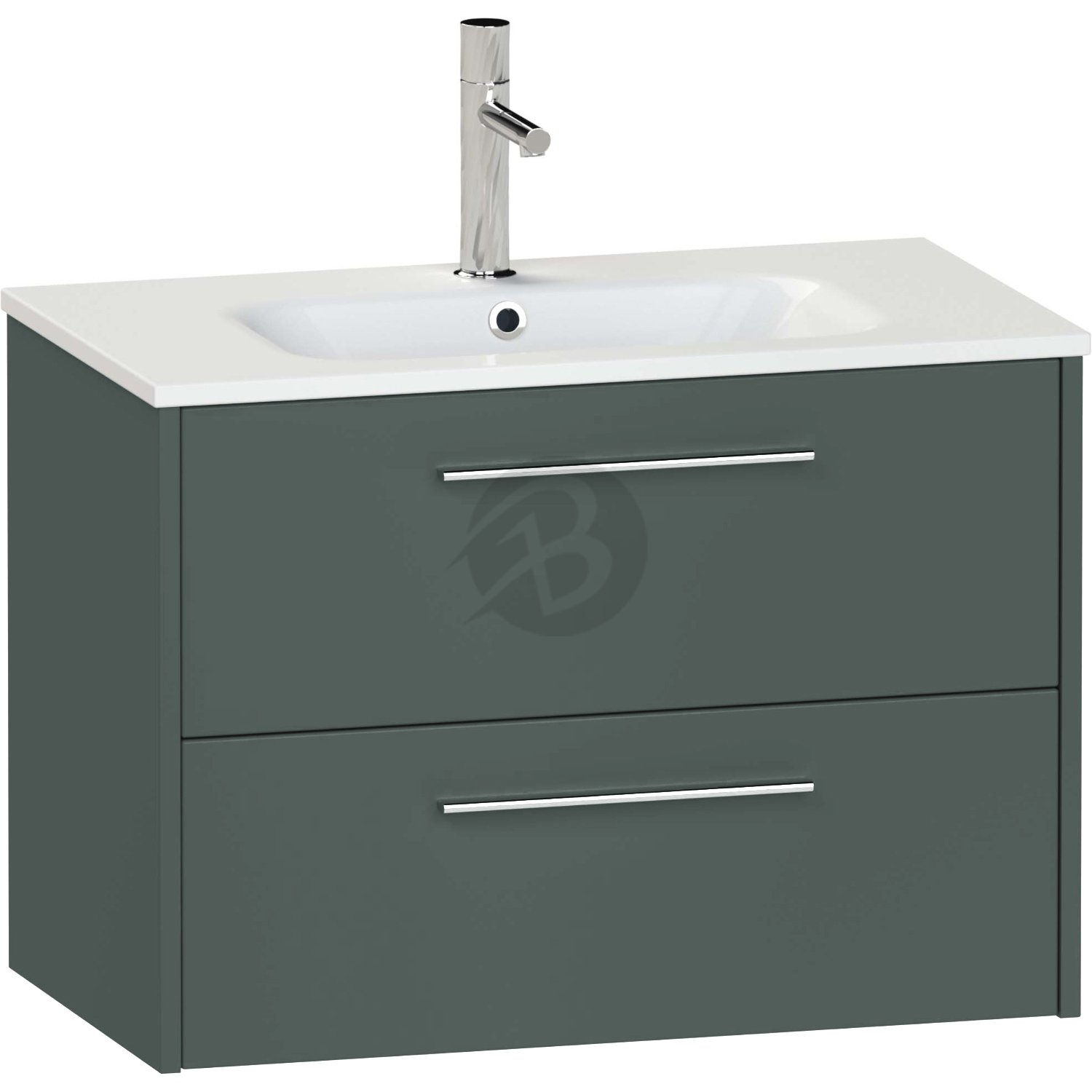 Calypso Brecon 2 Drawer Wall Hung Vanity Unit With Calypstone Aura Cirrus White Basin – 600mm Wide – No TH - Hunter Green