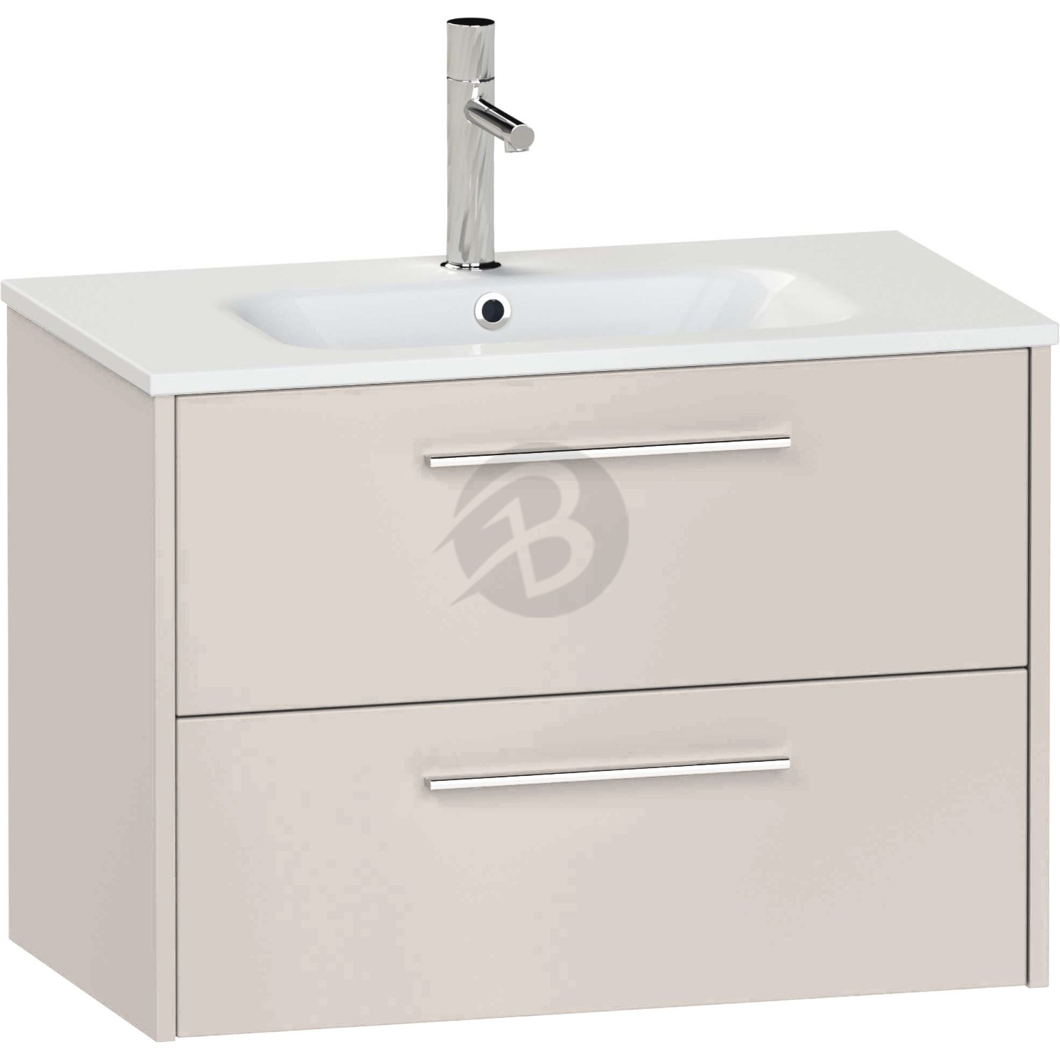 Calypso Brecon 2 Drawer Wall Hung Vanity Unit With Calypstone Aura Cirrus White Basin – 600mm Wide – No TH - Stone Gloss