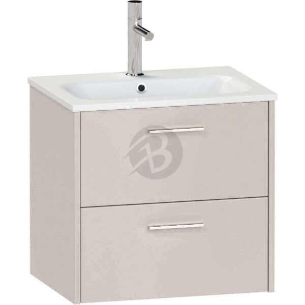 Calypso Brecon 2 Drawer Wall Hung Vanity Unit With Orani Cast Gloss White Basin – 600mm Wide – 1 TH - Stone Gloss