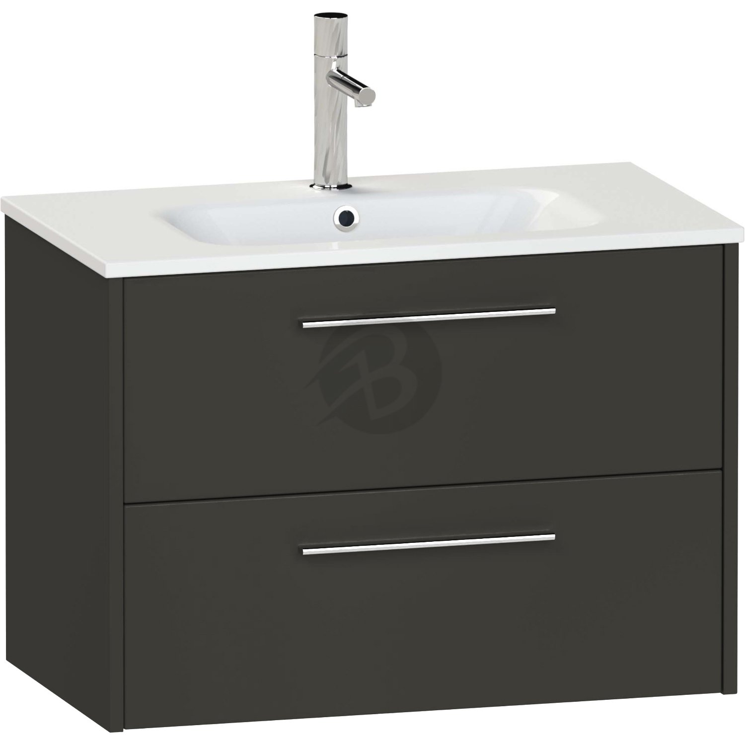 Calypso Brecon 2 Drawer Wall Hung Vanity Unit With Calypstone Aura Cirrus White Basin – 600mm Wide – No TH - Soft Black