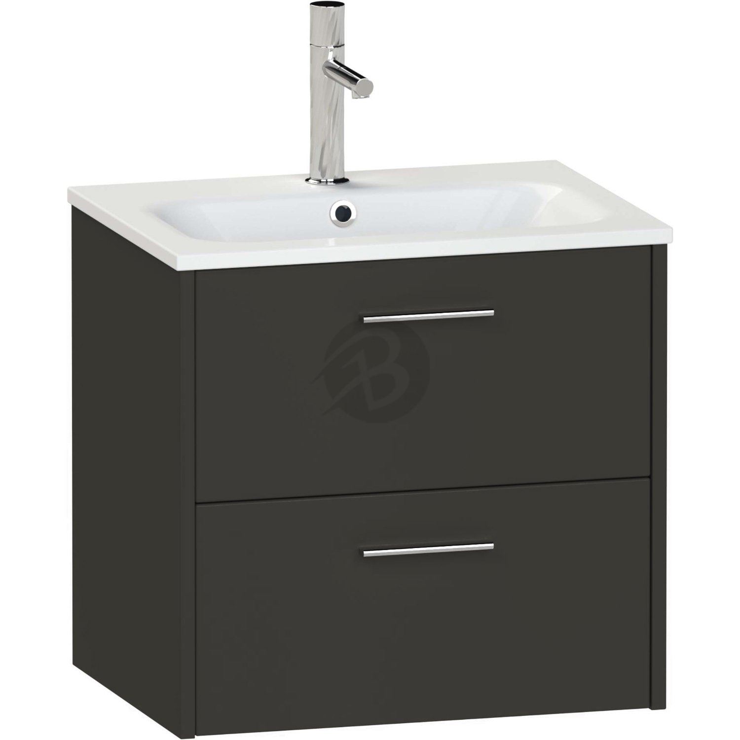 Calypso Brecon 2 Drawer Wall Hung Vanity Unit With Serrenti Ceramic White Basin – 600mm Wide – 1 TH - Soft Black