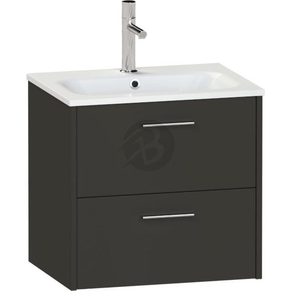 Calypso Brecon 2 Drawer Wall Hung Vanity Unit With Orani Cast Gloss White Basin – 600mm Wide – 1 TH - Soft Black