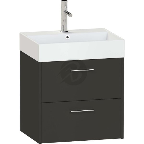 Calypso Brecon 2 Drawer Wall Hung Vanity Unit With Memphis Ceramic White Basin – 600mm Wide – 1 TH - Soft Black