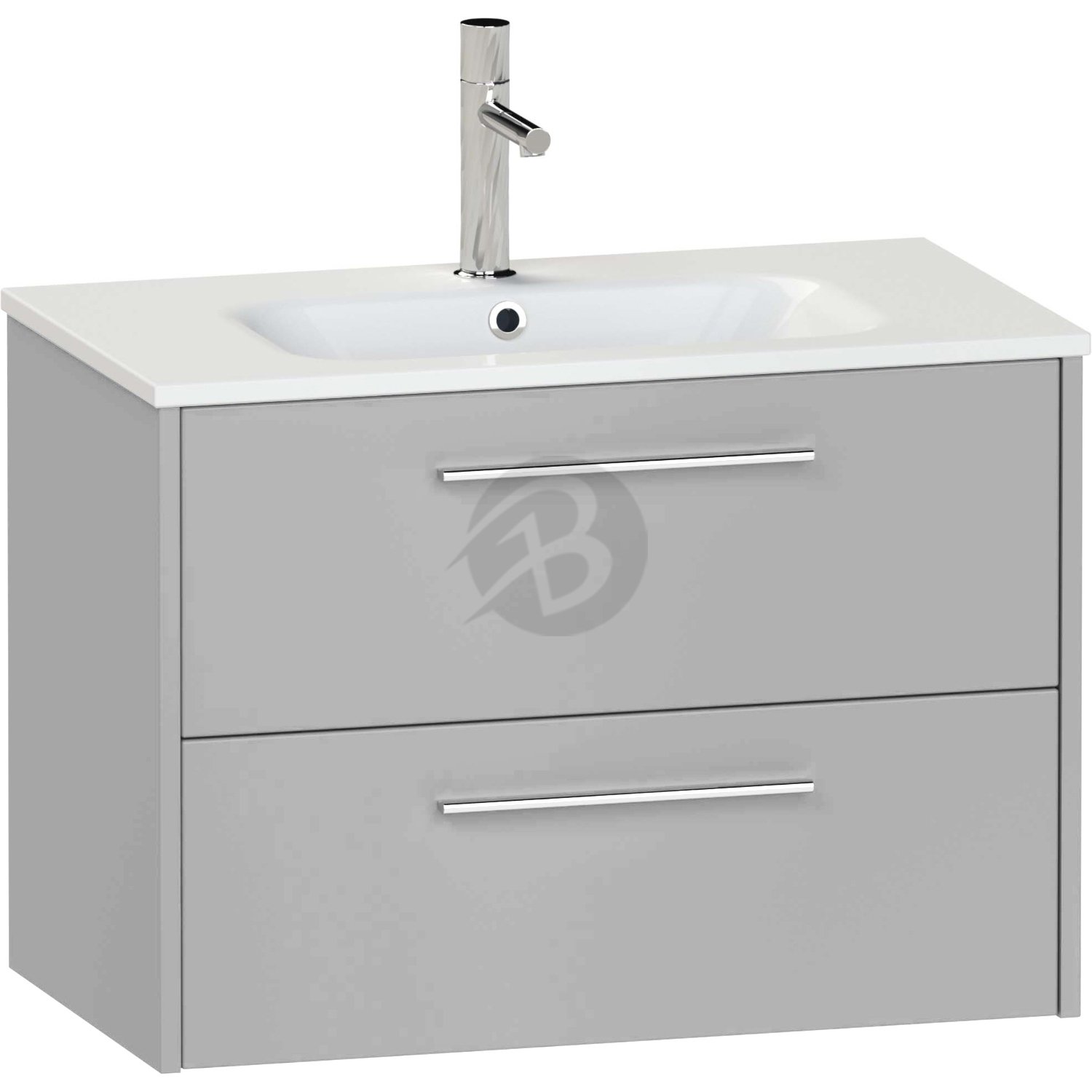 Calypso Brecon 2 Drawer Wall Hung Vanity Unit With Calypstone Aura Cirrus White Basin – 600mm Wide – No TH - Slate Mist