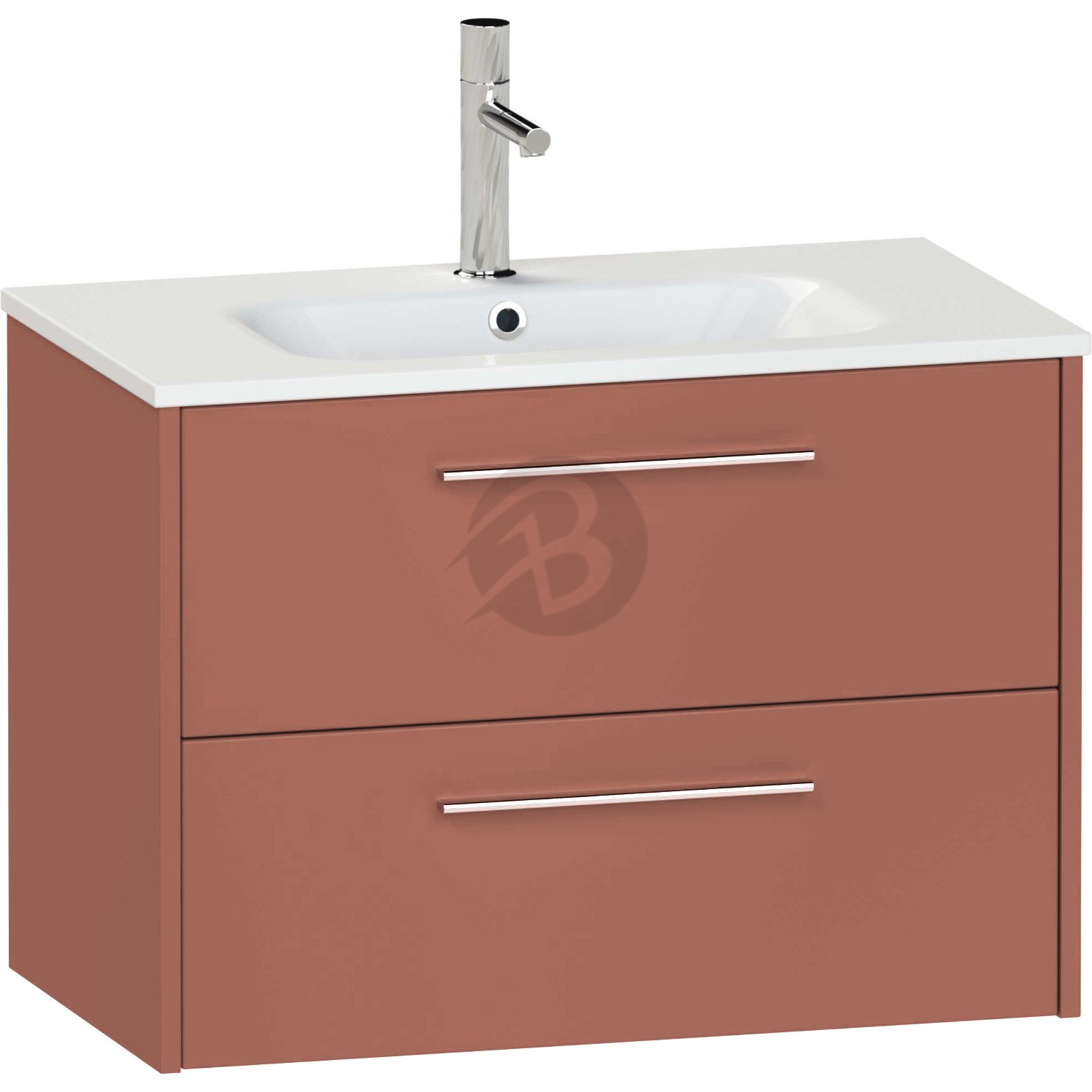 Calypso Brecon 2 Drawer Wall Hung Vanity Unit With Calypstone Aura Cirrus White Basin – 600mm Wide – No TH - Terracotta