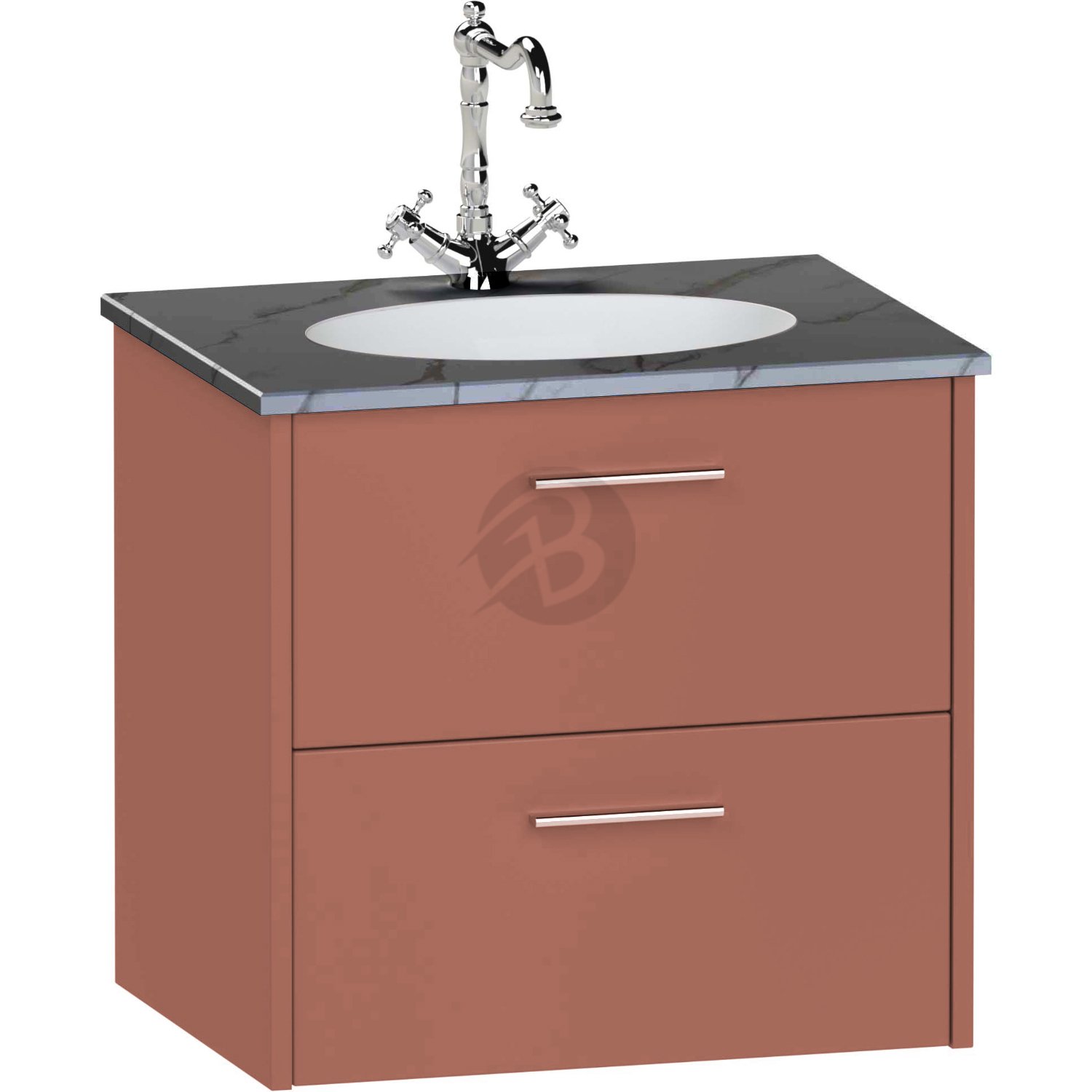 Calypso Brecon 2 Drawer Wall Hung Vanity Unit With Calypstone Aura Storm Grey Basin – 600mm Wide – No TH - Terracotta