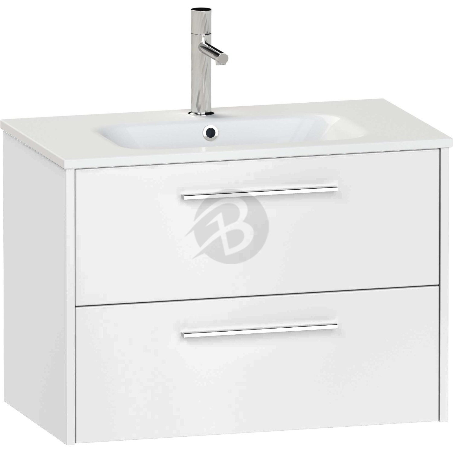 Calypso Brecon 2 Drawer Wall Hung Vanity Unit With Calypstone Aura Cirrus White Basin – 600mm Wide – No TH - Soft White