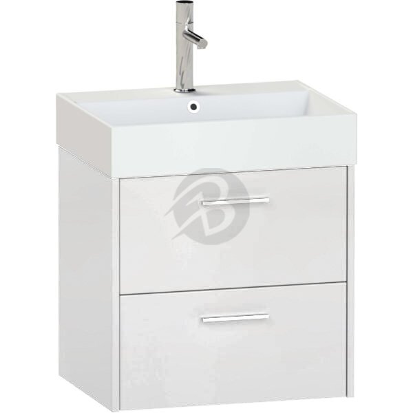 Calypso Brecon 2 Drawer Wall Hung Vanity Unit With Memphis Ceramic White Basin – 600mm Wide – 1 TH - Soft White