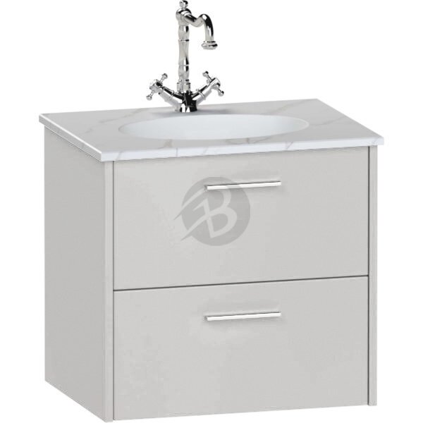 Calypso Brecon 2 Drawer Wall Hung Vanity Unit With Calypstone Aura Cirrus White Basin – 800mm Wide – No TH - Clay Gloss