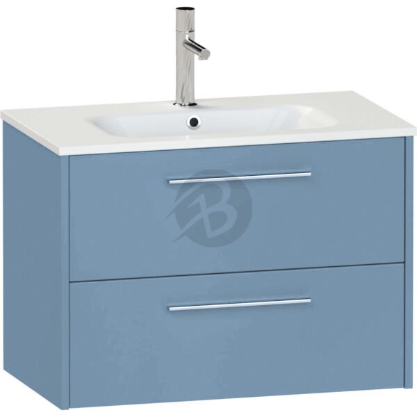 Calypso Brecon 2 Drawer Wall Hung Vanity Unit With Serrenti Ceramic White Basin – 800mm Wide – 1 TH - Dusky Blue