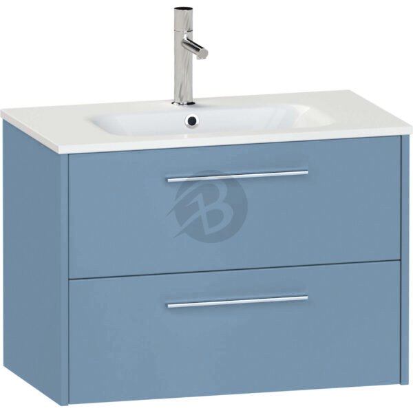 Calypso Brecon 2 Drawer Wall Hung Vanity Unit With Orani Cast Gloss White Basin – 800mm Wide – 1 TH - Dusky Blue