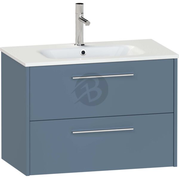 Calypso Brecon 2 Drawer Wall Hung Vanity Unit With Serrenti Ceramic White Basin – 800mm Wide – 1 TH - Dark Sapphire