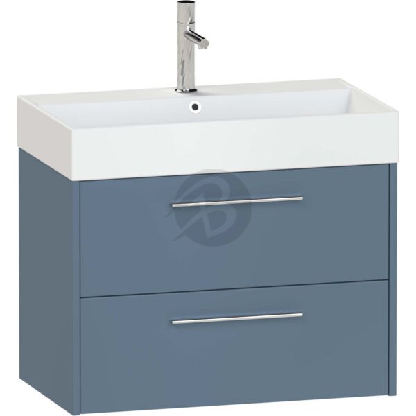 Calypso Brecon 2 Drawer Wall Hung Vanity Unit With Memphis Ceramic White Basin – 800mm Wide – 1 TH - Dark Sapphire