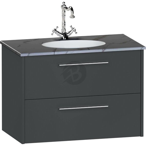 Calypso Brecon 2 Drawer Wall Hung Vanity Unit With Calypstone Aura Storm Grey Basin – 800mm Wide – No TH - Soft Graphite