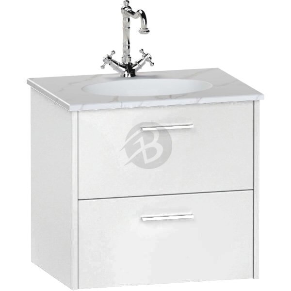Calypso Brecon 2 Drawer Wall Hung Vanity Unit With Calypstone Aura Cirrus White Basin – 800mm Wide – No TH - High Gloss White
