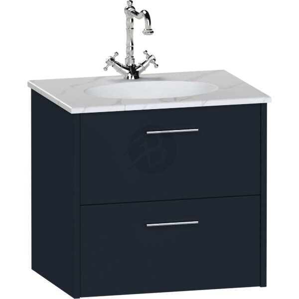 Calypso Brecon 2 Drawer Wall Hung Vanity Unit With Calypstone Aura Cirrus White Basin – 800mm Wide – No TH - Marine Blue