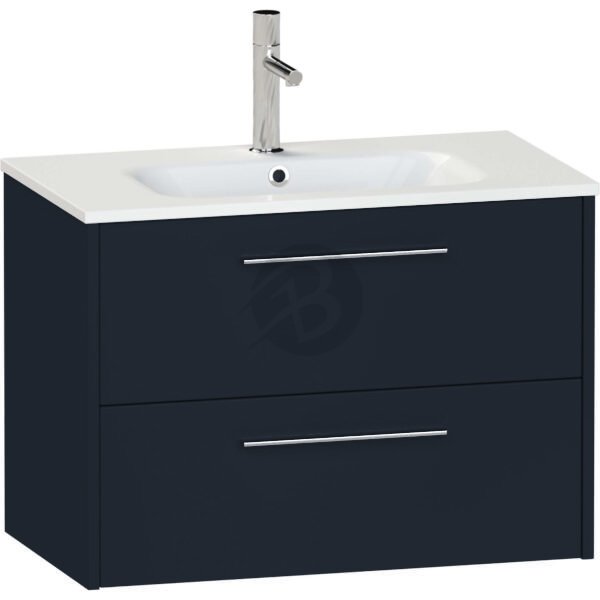 Calypso Brecon 2 Drawer Wall Hung Vanity Unit With Serrenti Ceramic White Basin – 800mm Wide – 1 TH - Marine Blue