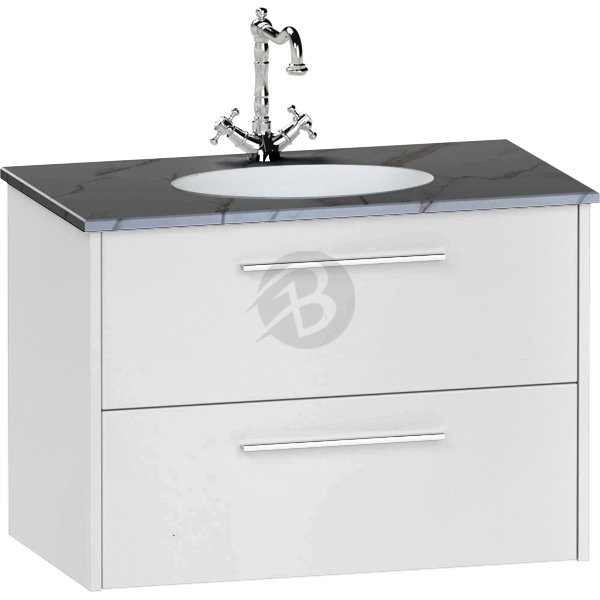 Calypso Brecon 2 Drawer Wall Hung Vanity Unit With Calypstone Aura Storm Grey Basin – 800mm Wide – No TH - Pebble