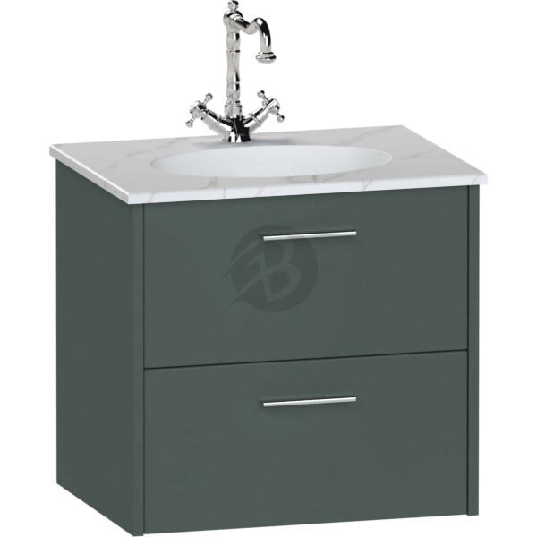 Calypso Brecon 2 Drawer Wall Hung Vanity Unit With Calypstone Aura Cirrus White Basin – 800mm Wide – No TH - Hunter Green