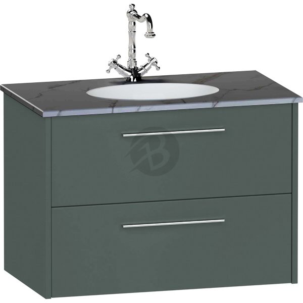 Calypso Brecon 2 Drawer Wall Hung Vanity Unit With Calypstone Aura Storm Grey Basin – 800mm Wide – No TH - Hunter Green