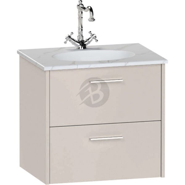 Calypso Brecon 2 Drawer Wall Hung Vanity Unit With Calypstone Aura Cirrus White Basin – 800mm Wide – No TH - Stone Gloss