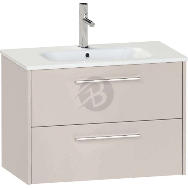 Calypso Brecon 2 Drawer Wall Hung Vanity Unit With Serrenti Ceramic White Basin – 800mm Wide – 1 TH - Stone Gloss