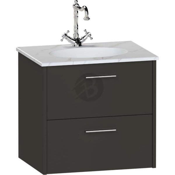 Calypso Brecon 2 Drawer Wall Hung Vanity Unit With Calypstone Aura Cirrus White Basin – 800mm Wide – No TH - Soft Black