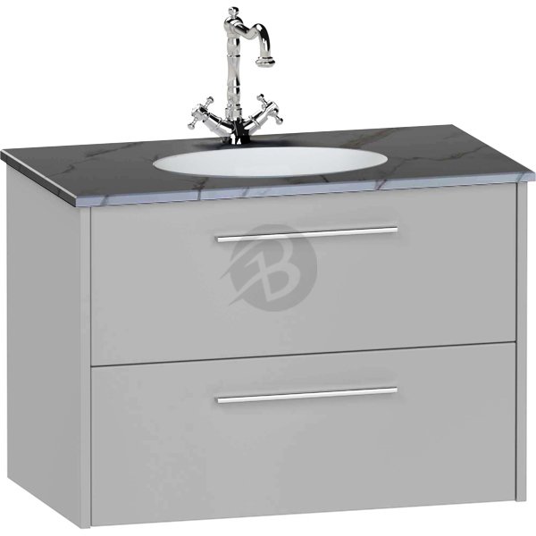 Calypso Brecon 2 Drawer Wall Hung Vanity Unit With Calypstone Aura Storm Grey Basin – 800mm Wide – No TH - Slate Mist