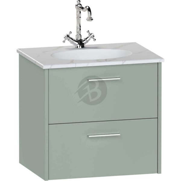 Calypso Brecon 2 Drawer Wall Hung Vanity Unit With Calypstone Aura Cirrus White Basin – 800mm Wide – No TH - Soft Green