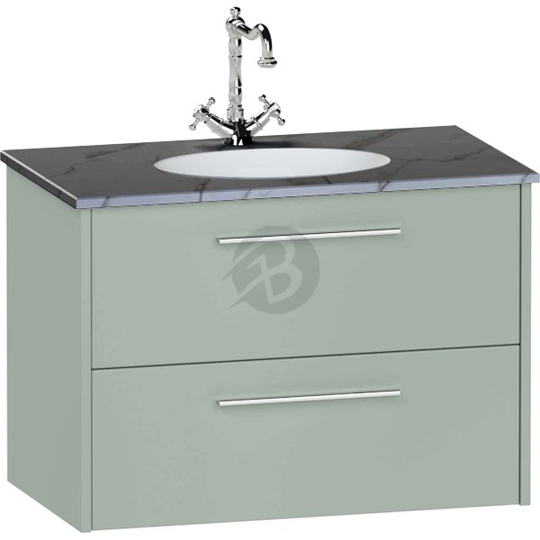 Calypso Brecon 2 Drawer Wall Hung Vanity Unit With Calypstone Aura Storm Grey Basin – 800mm Wide – No TH - Soft Green