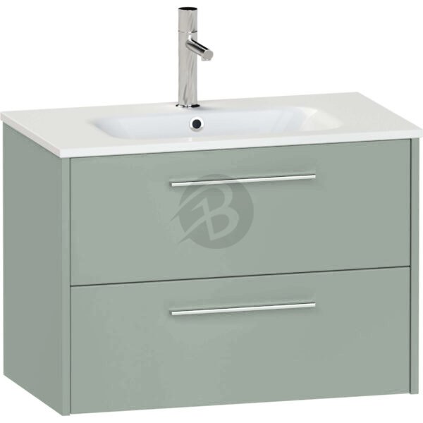 Calypso Brecon 2 Drawer Wall Hung Vanity Unit With Orani Cast Gloss White Basin – 800mm Wide – 1 TH - Soft Green