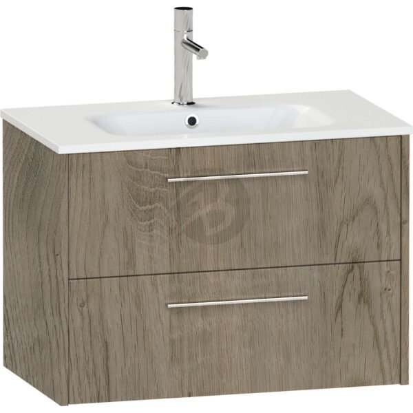 Calypso Brecon 2 Drawer Wall Hung Vanity Unit With Serrenti Ceramic White Basin – 800mm Wide – 1 TH - Shorewood