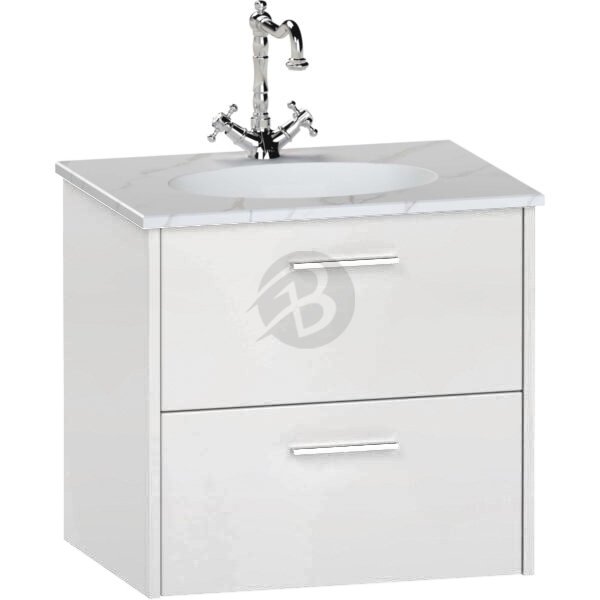 Calypso Brecon 2 Drawer Wall Hung Vanity Unit With Calypstone Aura Cirrus White Basin – 800mm Wide – No TH - Soft White