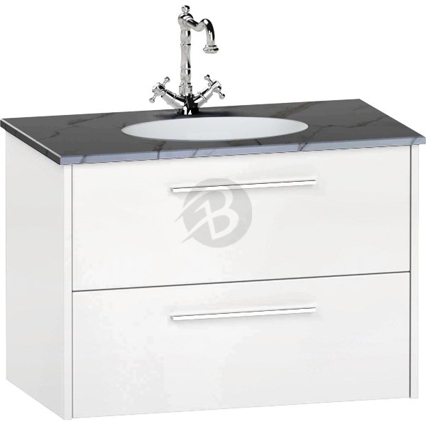Calypso Brecon 2 Drawer Wall Hung Vanity Unit With Calypstone Aura Storm Grey Basin – 800mm Wide – No TH - Soft White
