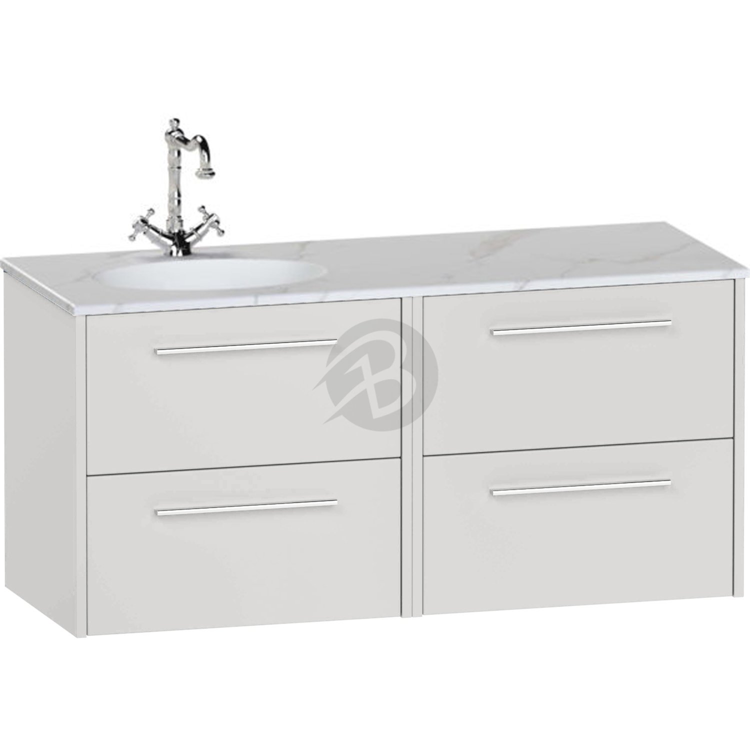 Calypso Brecon 4 Drawer Wall Hung Vanity Unit With Calypstone Aura Cirrus White Basin – 1200mm Wide – No TH – LH - Clay Gloss