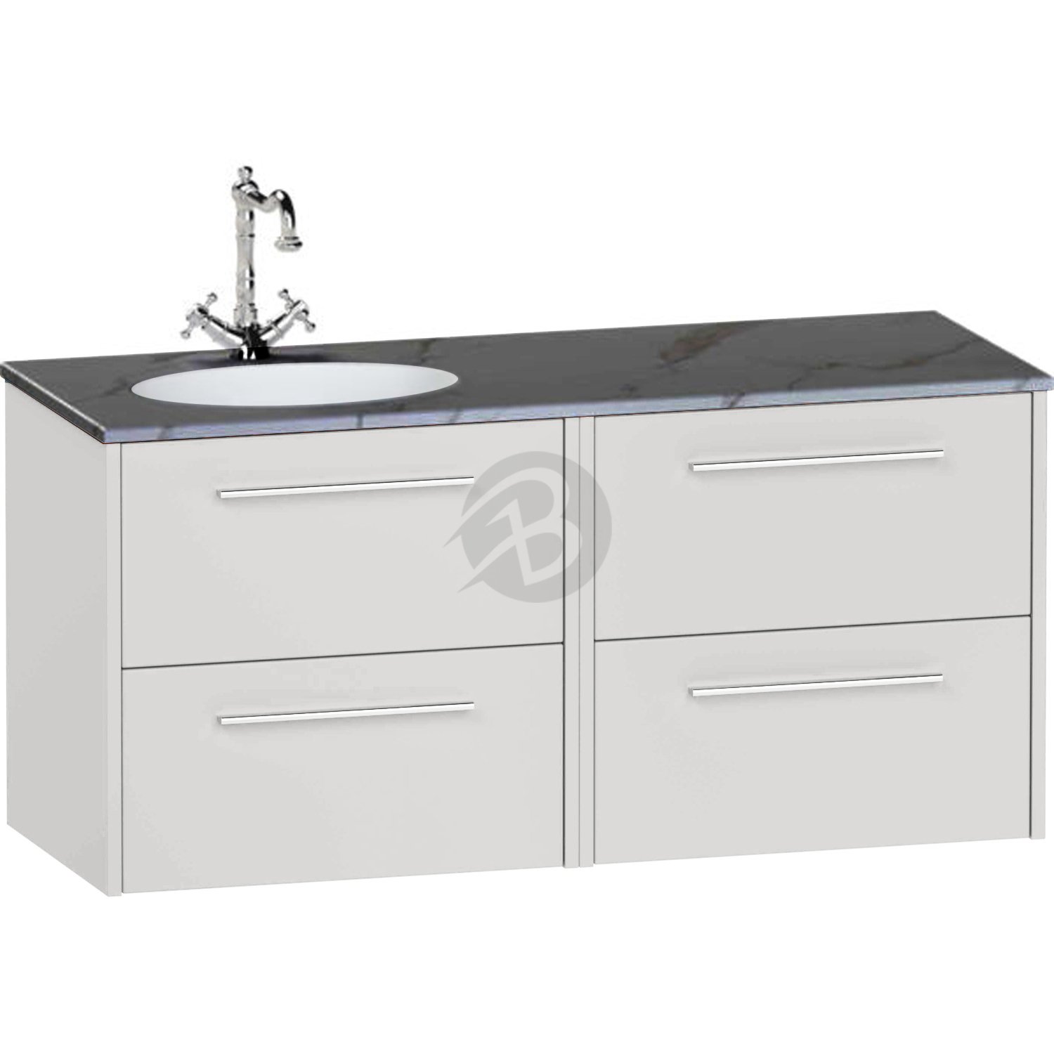 Calypso Brecon 4 Drawer Wall Hung Vanity Unit With Calypstone Aura Storm Grey Basin – 1200mm Wide – No TH – LH - Clay Gloss