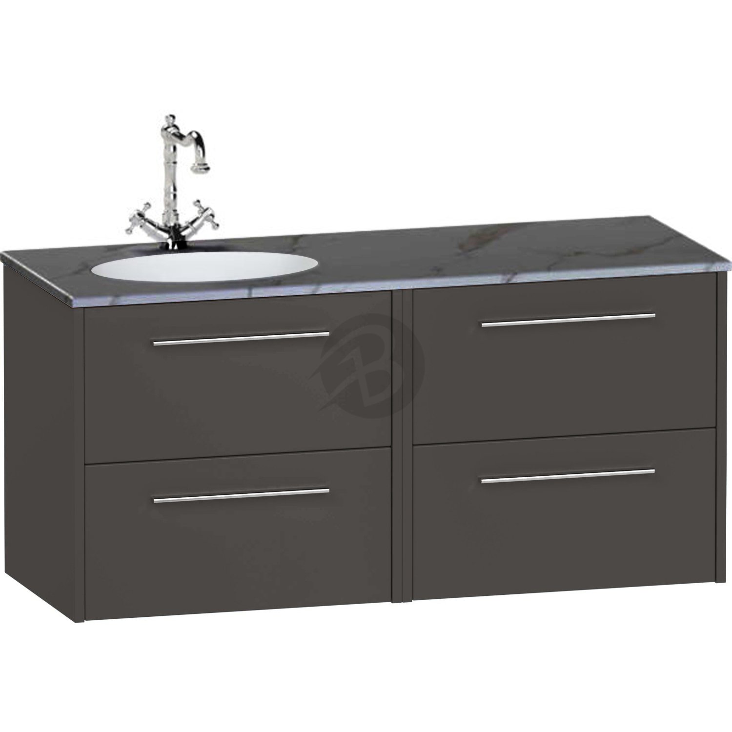 Calypso Brecon 4 Drawer Wall Hung Vanity Unit With Calypstone Aura Storm Grey Basin – 1200mm Wide – No TH – LH - Graphite Grey
