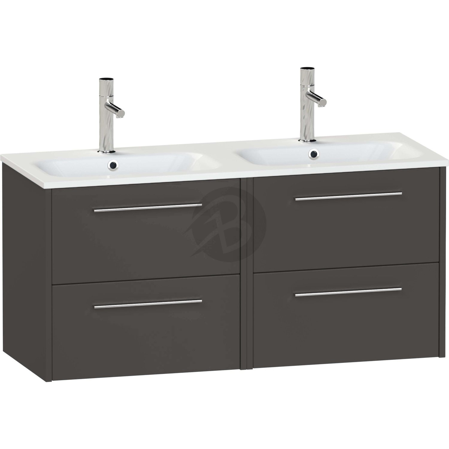 Calypso Brecon 4 Drawer Wall Hung Vanity Unit With Orani Cast Gloss White Double Basin – 1200mm Wide – 1 TH - Graphite Grey